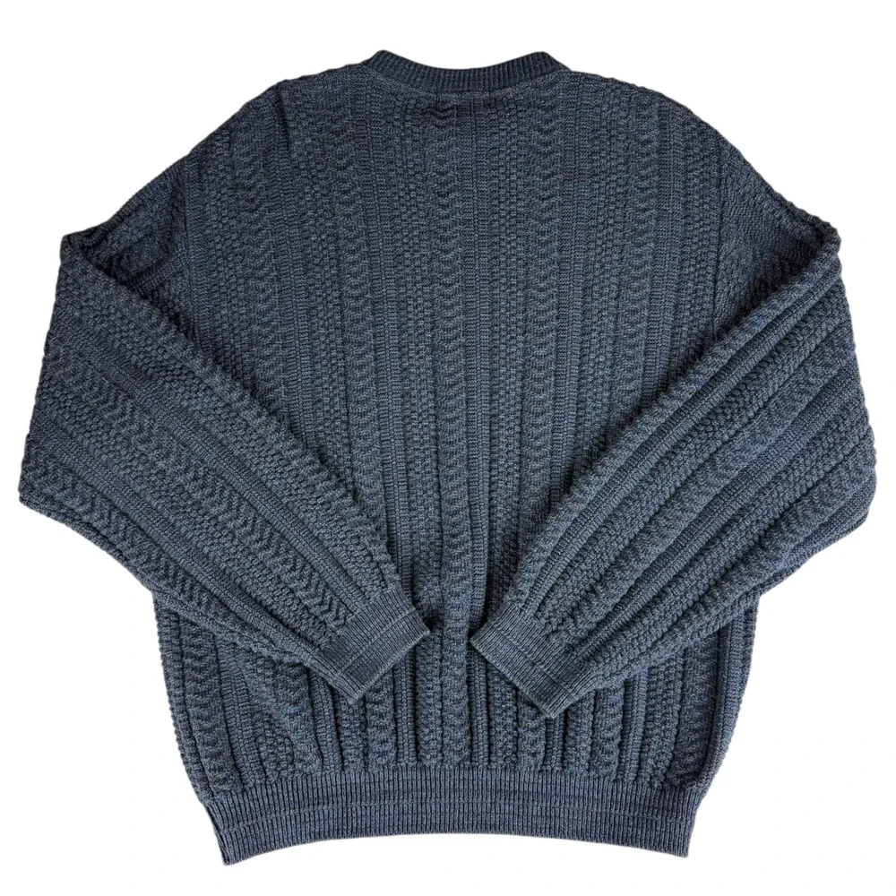 Bill Blass Mens Sweater Blue Textured Knit Crew Neck Long Sleeve XL Grandpacore - Picture 2 of 5